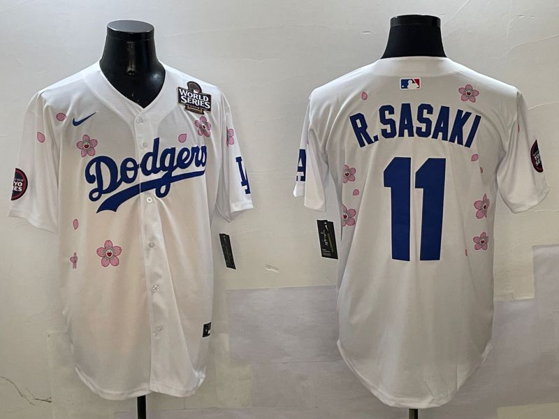 Men Los Angeles Dodgers #11 R.Sasaki White Sakura Edition 2025 Nike MLB Jersey style 3